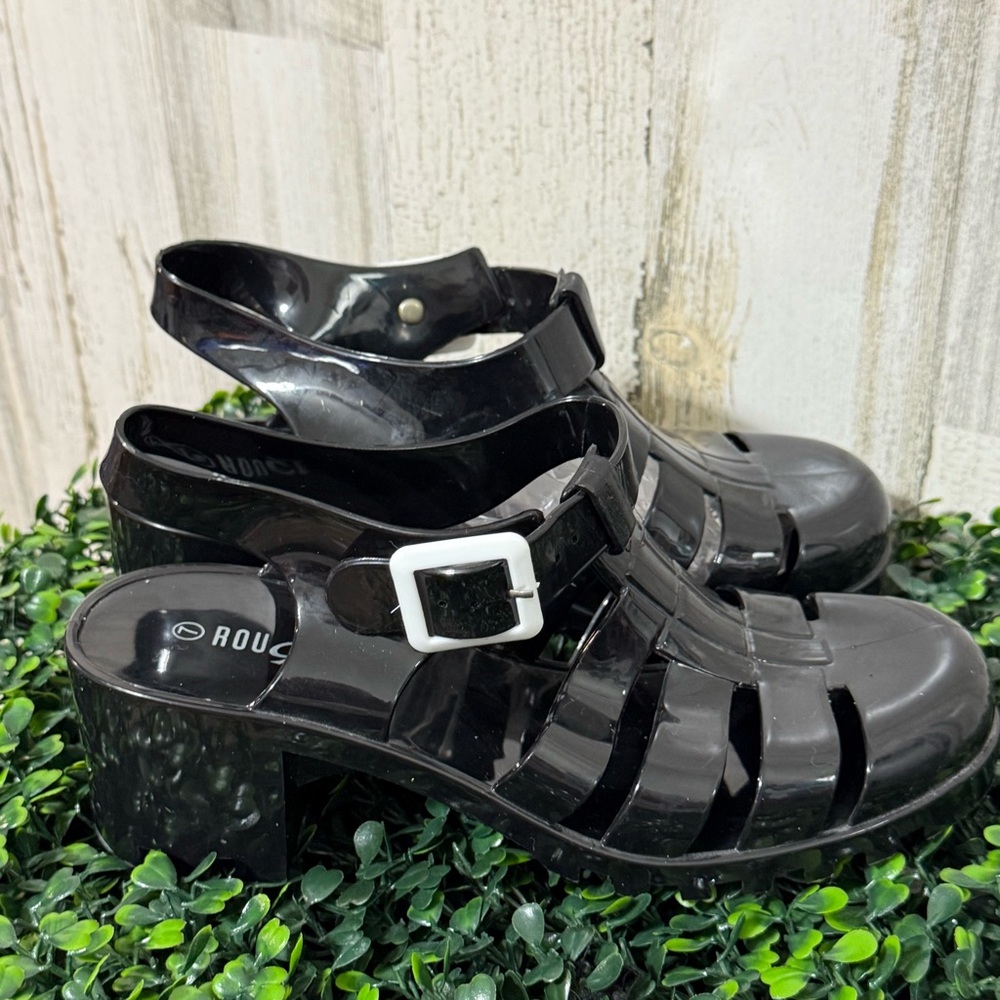 Rouge Helium Shiny Black Chunky Heel Ankle Strap - Picture 3 of 12